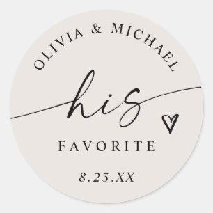 Pegatina Redonda Bolsa de regalo de boda de color beige claro con s