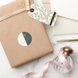 Pegatina Redonda Bolsa de regalo de la Boda Verde de Oro de Monogra