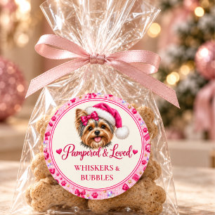 Pegatina Redonda Bolsa de regalo para peluquero de perros de Navida