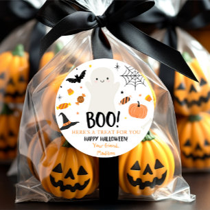 Pegatina Redonda Bolsa de tratantes de Halloween con calabaza fanta