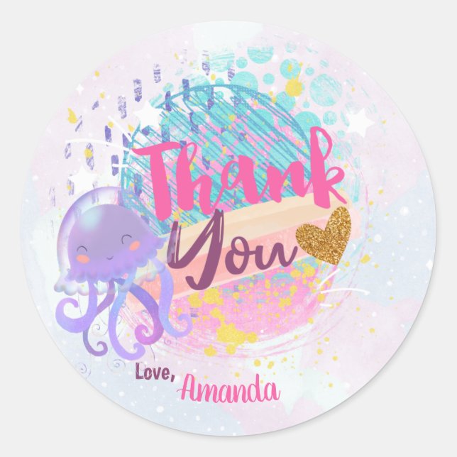 Pegatina Redonda Bolsa favorita de medusas bajo el mar (Anverso)