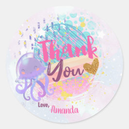 Pegatina Redonda Bolsa favorita de medusas bajo el mar