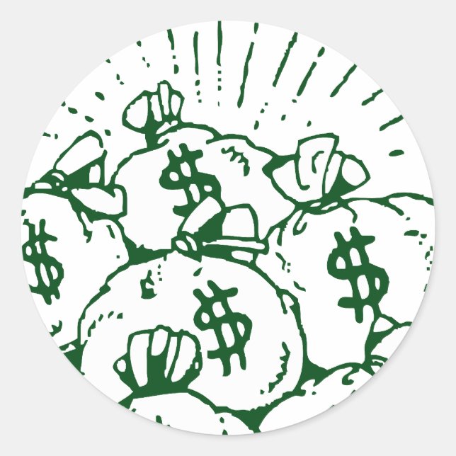 Pegatina Redonda ¡Bolsas de dinero! (Anverso)