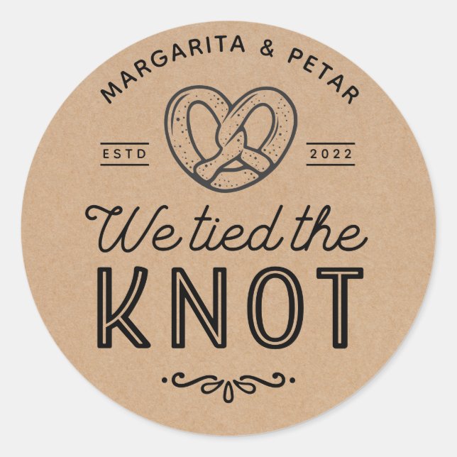 Pegatina Redonda Bolsas De Pretzel Que Amarramos El Knot Rustic Kra (Anverso)