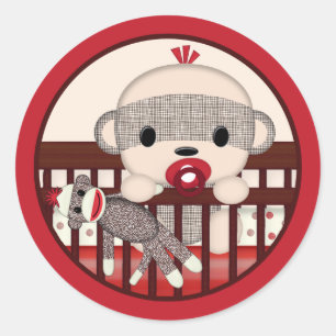Pegatina Redonda BOLSILLO DE CINTURA DE Baby Shower DE MONKEY SOCK