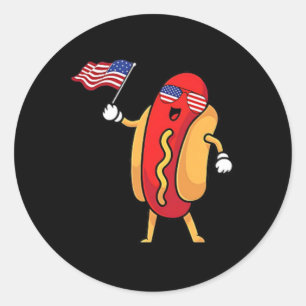 Pegatina Redonda Bolsillo de perro caliente bandera americana liber