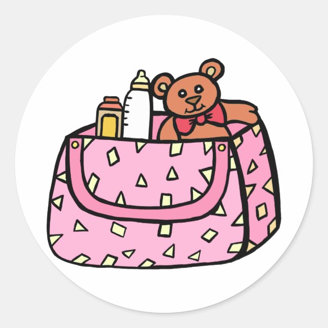 Pegatina Redonda bolso de bebé rosa (Anverso)
