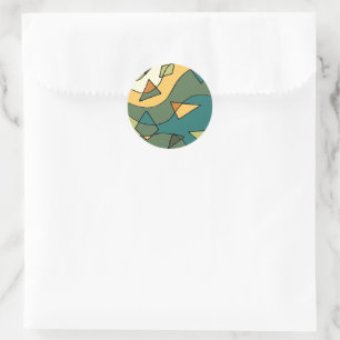Pegatina Redonda Bolso de mano con diseño abstracto vintage dibujad