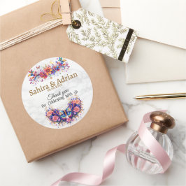 Pegatina Redonda Bolso de regalo floral de mariposa - Personalizaci