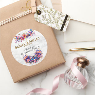 Pegatina Redonda Bolso de regalo floral de mariposa - Personalizaci