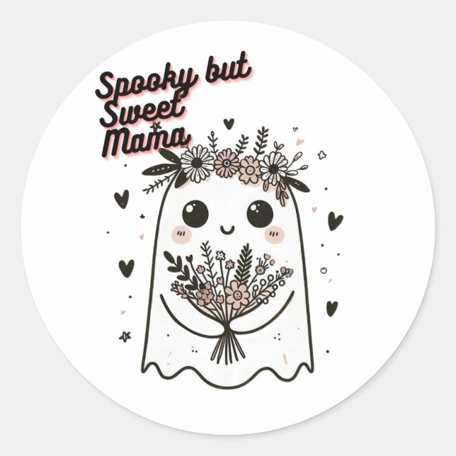 Pegatina Redonda Bolso De Tela Cute Ghost Mom – Spooky Sweet Mother (Anverso)
