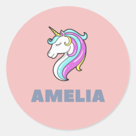 Pegatina Redonda Bolso tote de Amelia Unicornio