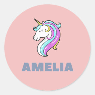 Pegatina Redonda Bolso tote de Amelia Unicornio