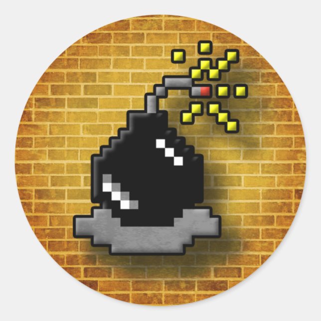 Pegatina Redonda Bomba de 8 bits (Anverso)