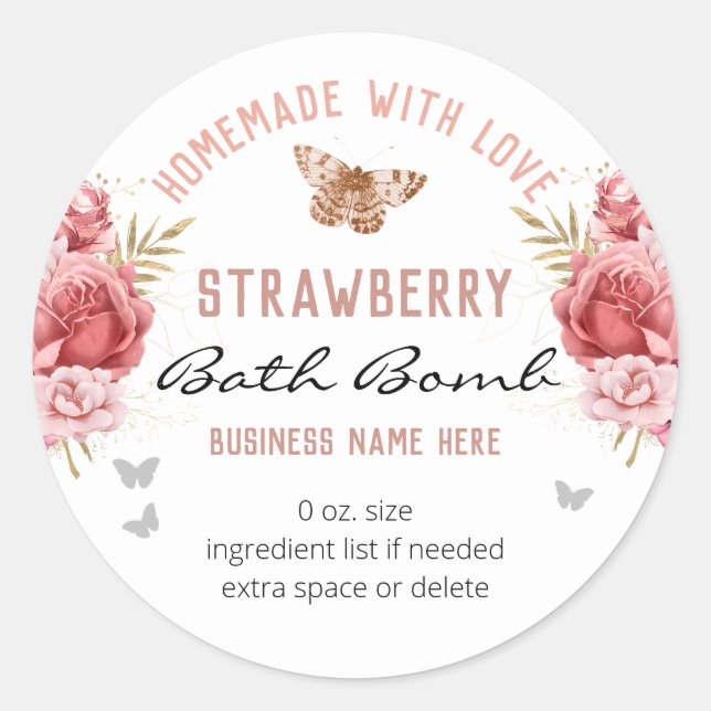 Pegatina Redonda Bomba de baño de Personalizado de mariposas floral (Anverso)