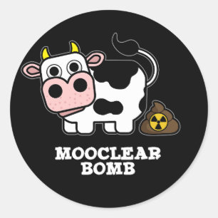 Pegatina Redonda Bomba Mooclear Funny Cow Pun Dark BG