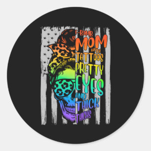 Pegatina Redonda Bombardear A La Madre Con Los Ojos De Bonito De Ta