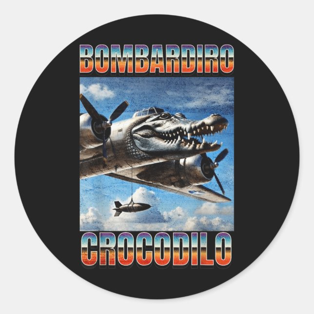 Pegatina Redonda Bombardiro Crocodilo Funny Trendy Brainrot italian (Anverso)