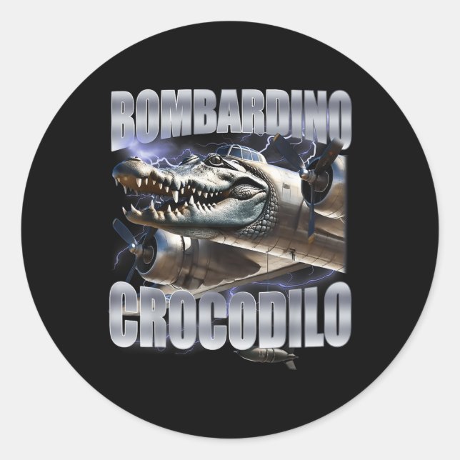 Pegatina Redonda Bombardiro Crocodilo - Meme de Brainrot italiano (Anverso)