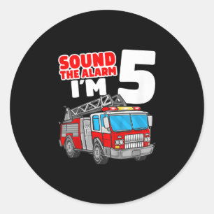 Pegatina Redonda Bombero de 5 años Quinto cumpleaños