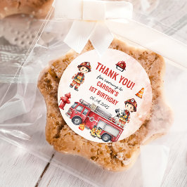 Pegatina Redonda Bombero de camión Fiesta de cumpleaños