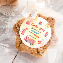 Pegatina Redonda Bombero de camión Fiesta de cumpleaños