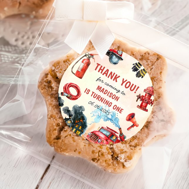 Pegatina Redonda Bombero de camión Fiesta de cumpleaños (Subido por el creador)