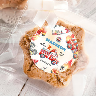 Pegatina Redonda Bombero de camión Fiesta de cumpleaños 2