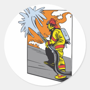 Pegatina Redonda Bombero de la acción