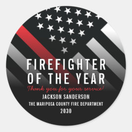 Pegatina Redonda Bombero del año Bandera de la línea roja del emple