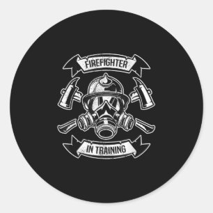 Pegatina Redonda Bombero En Entrenamiento De Máscaras De Gas De Agu