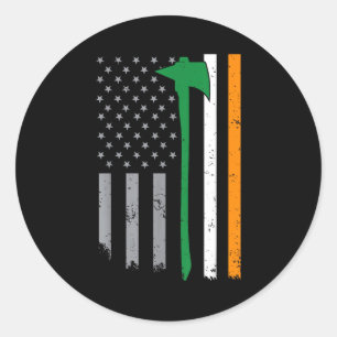 Pegatina Redonda Bombero Irlandés Bandera Americana Genial Día de S
