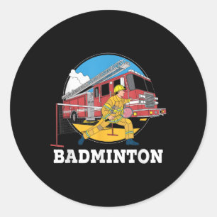 Pegatina Redonda Bombero jugando al bombero de Badminton