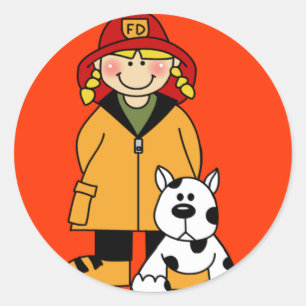 Pegatina Redonda Bombero y perro
