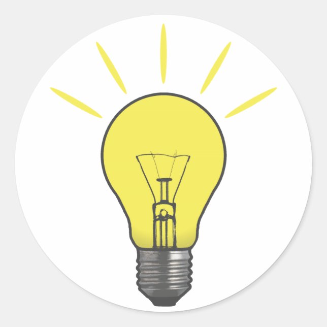 Pegatina Redonda Bombilla de la idea brillante (Anverso)