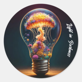 Pegatina Redonda Bombilla de vidrio de fantasía creatividad luminos