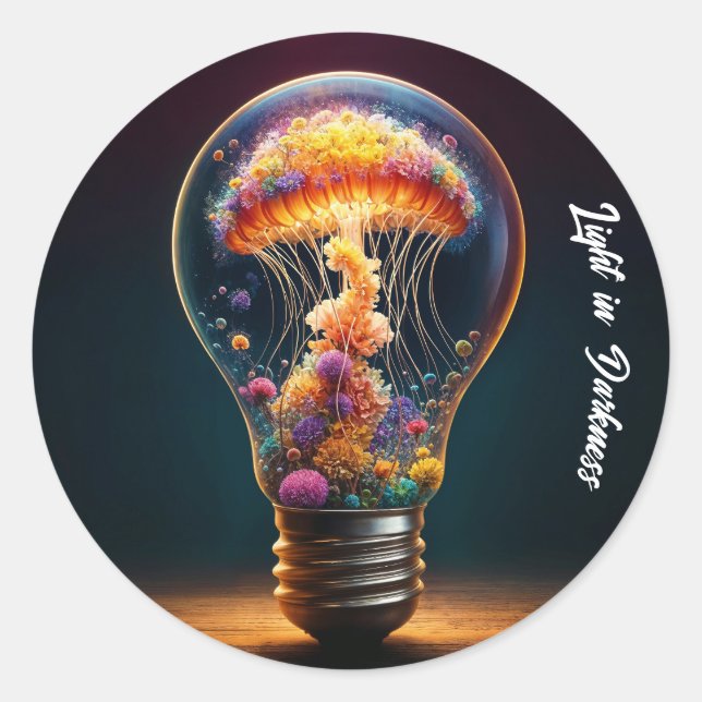 Pegatina Redonda Bombilla de vidrio de fantasía creatividad luminos (Anverso)