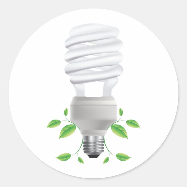 Pegatina Redonda Bombilla Lite ~ Compacta Florescente CF Live Green (Anverso)