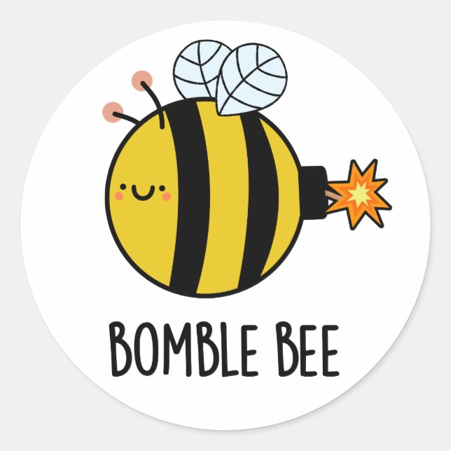 Pegatina Redonda Bomble Bee Funny Bumblebee Bomba Pun (Anverso)