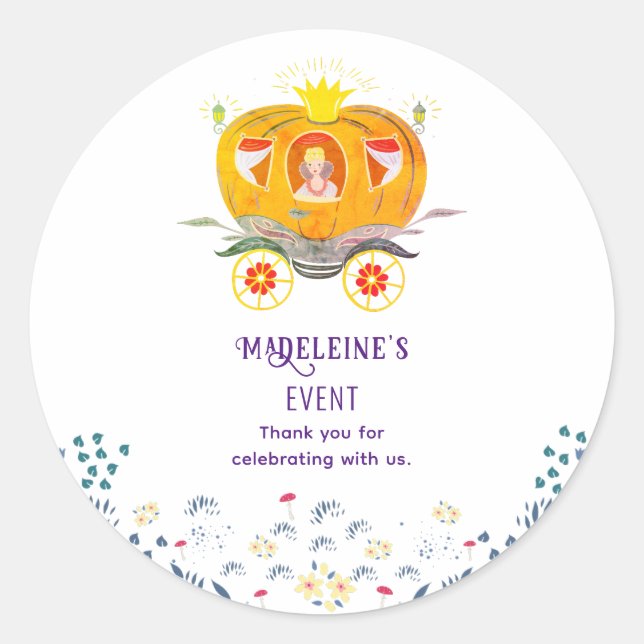 Pegatina Redonda Bompkin Princess Carriage Flores salvajes Cumpleañ (Anverso)