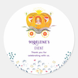 Pegatina Redonda Bompkin Princess Carriage Flores salvajes Cumpleañ