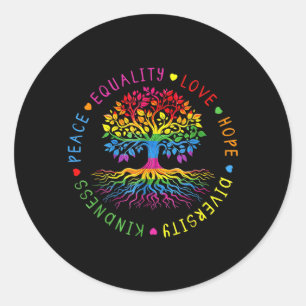 Pegatina Redonda Bondad Paz Igualdad Amor Esperanza Diversidad Huma