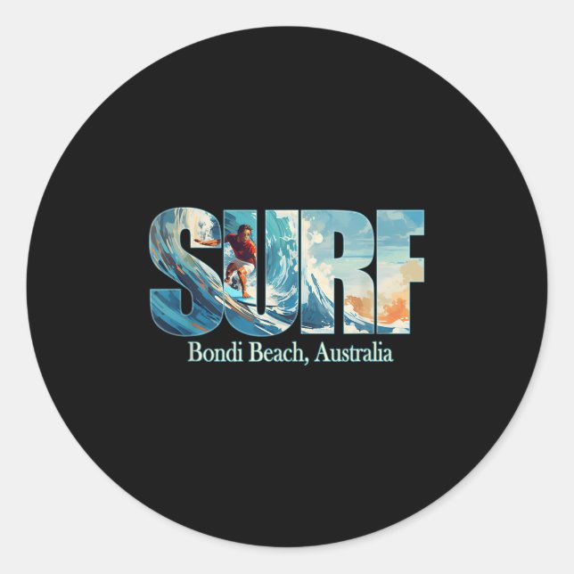Pegatina Redonda Bondi Beach, Australia Beach Surfing (Anverso)