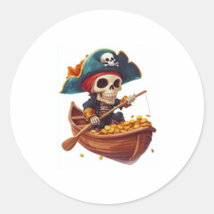 Pegatina Redonda Bone Buccaneer - Funny Pirate Skull