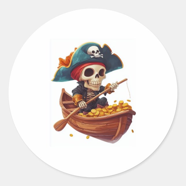 Pegatina Redonda Bone Buccaneer - Funny Pirate Skull (Anverso)