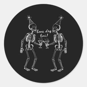 Pegatina Redonda Bone Dry Tini Skeleton Beber Martini Tail Hallo