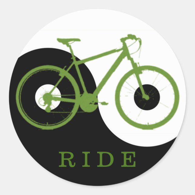 Pegatina Redonda bonita bicicleta. ciclismo. (Anverso)
