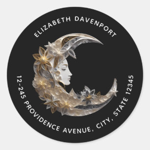 Pegatina Redonda Bonita cara en la dirección de la luna