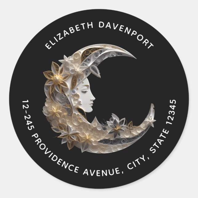 Pegatina Redonda Bonita cara en la dirección de la luna (Anverso)