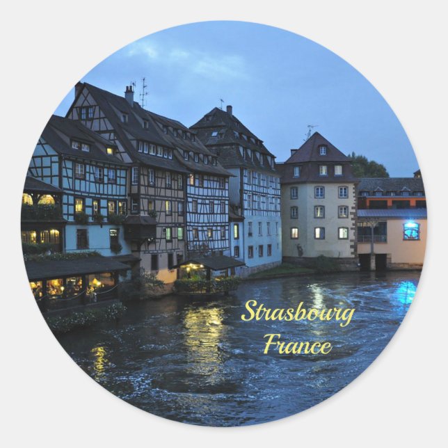 Pegatina Redonda Bonita Estrasburgo, Francia (Anverso)